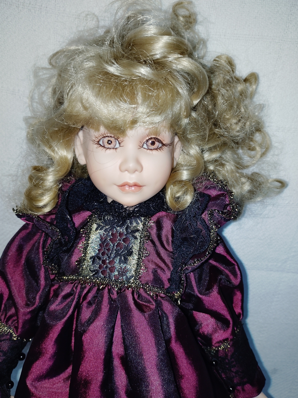 Porcelain Doll in Deep Burgundy Dress - Abrand